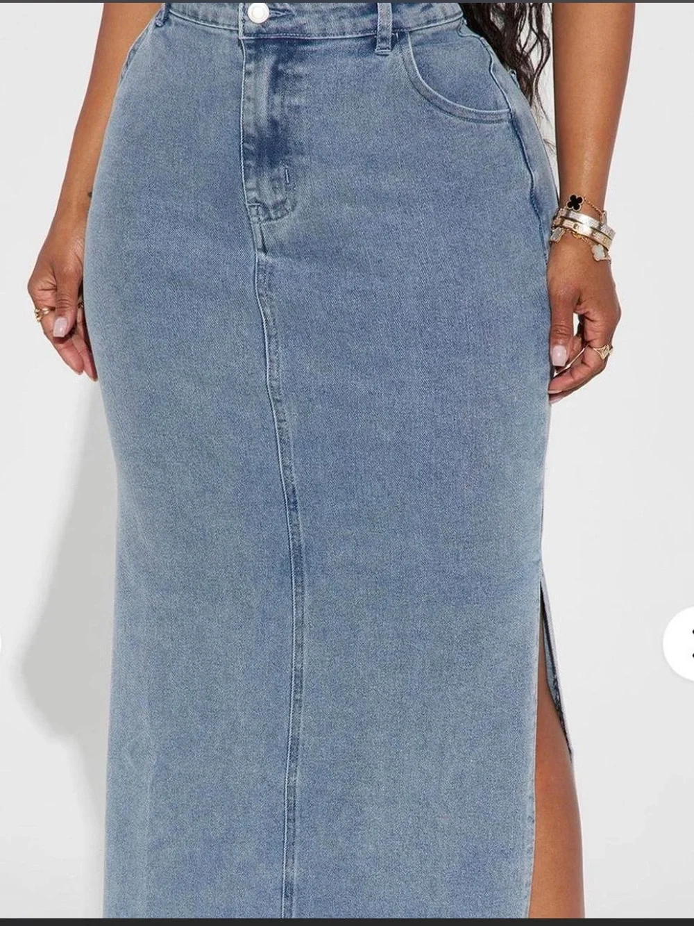 Fashion Nova Light Blue Denim Maxi Skirt with Side Slit